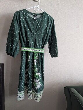 Talbots Green Floral Belt-Detail Casual Dress